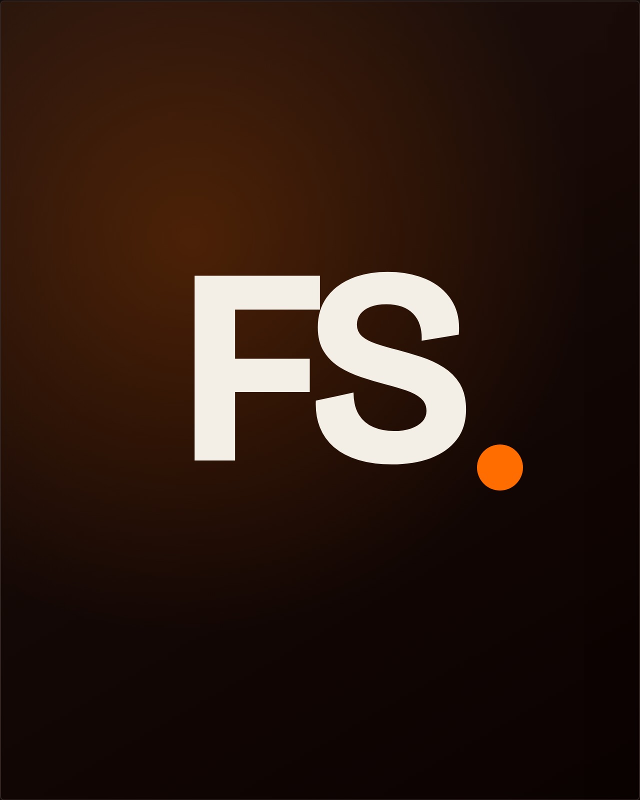 FS monogram — the signature mark of Ferdinand Soto, Agentic AI Solutions Architect, in bone type with a tangerine accent dot on a warm dark ground.